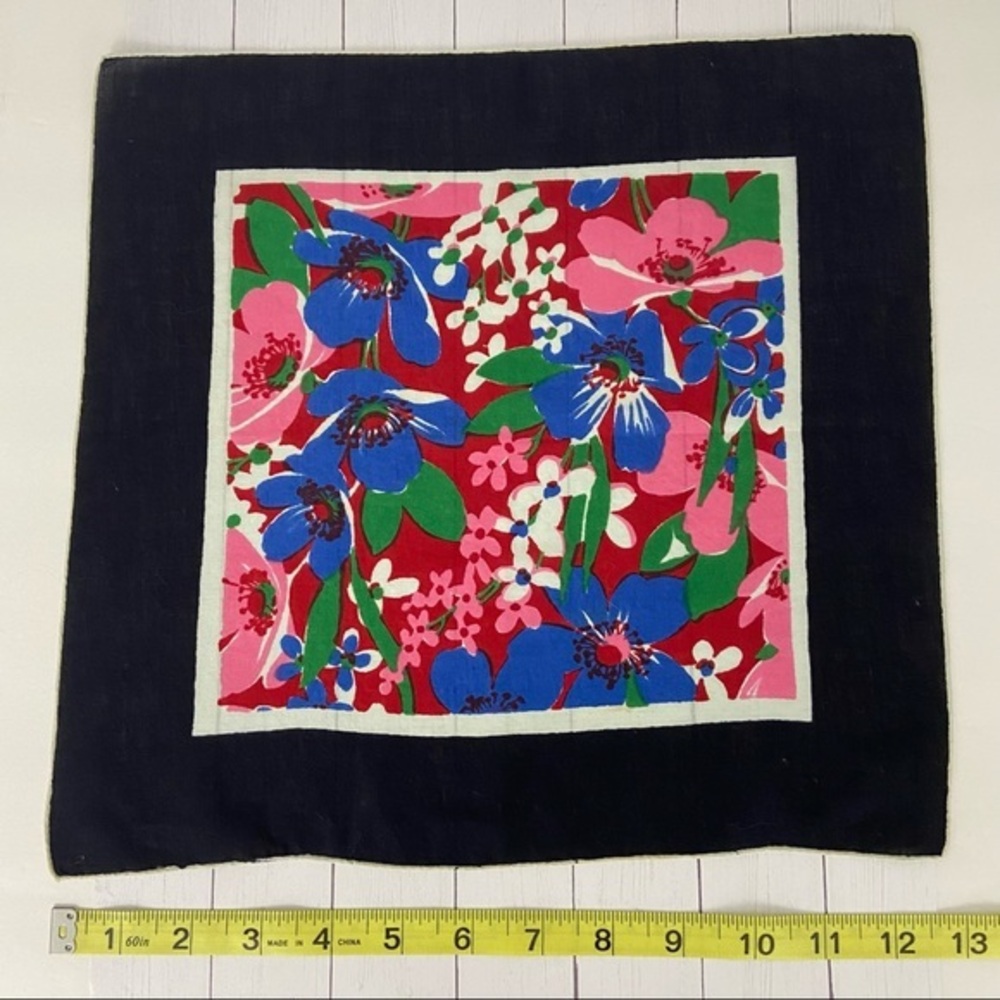 Vintage Blue White Pink Floral Green Leaves Handkerchief Hanky Cottage Cotton - Picture 2 of 9